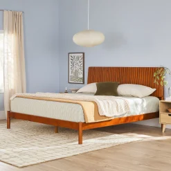 Cama Slatted Headboard Mid-Century Modern Solid Wood Bed