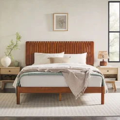 Cama Slatted Headboard Mid-Century Modern Solid Wood Bed