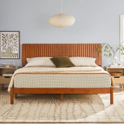 Cama Slatted Headboard Mid-Century Modern Solid Wood Bed