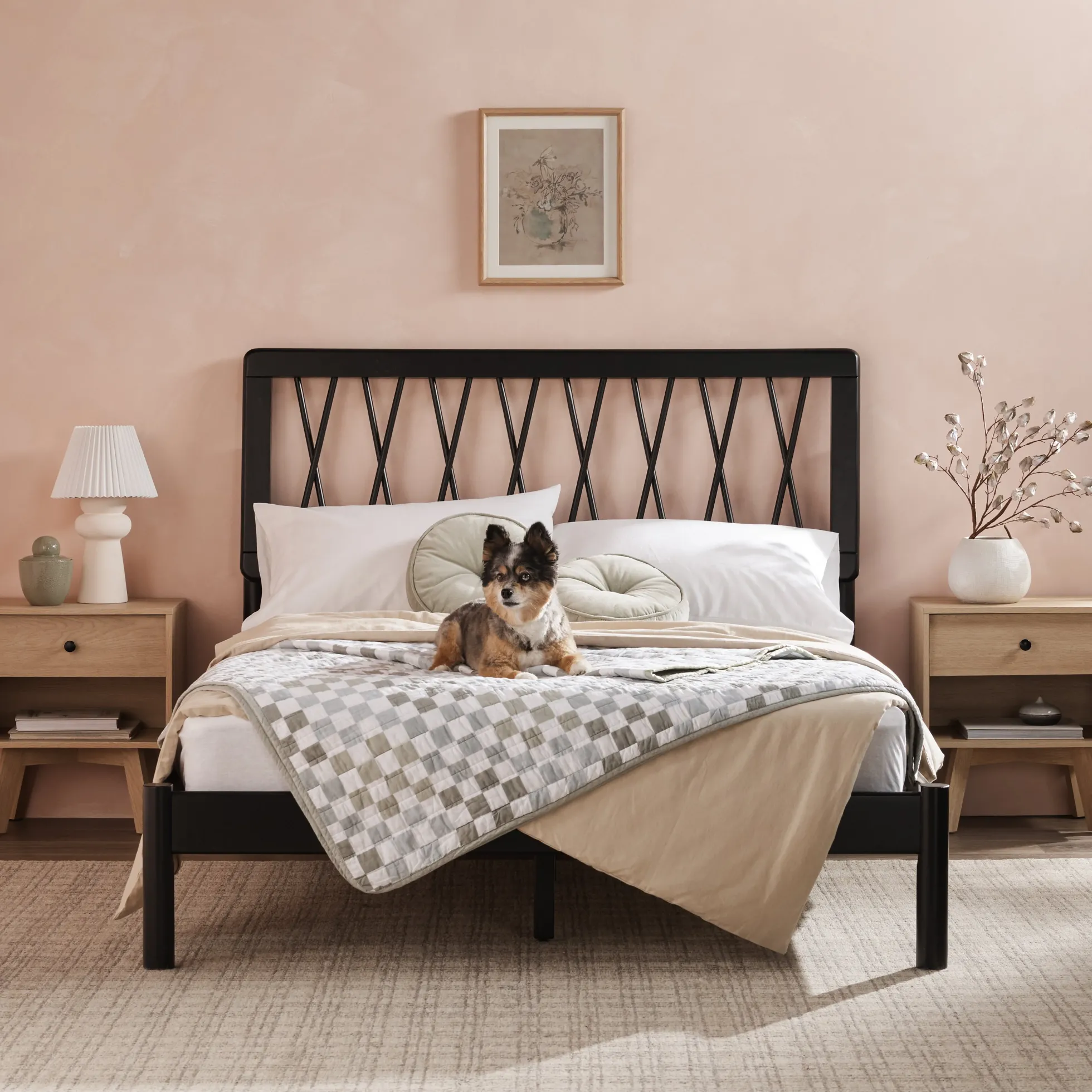 Cama X Spindle Mid-Century Modern Solid Wood Bed