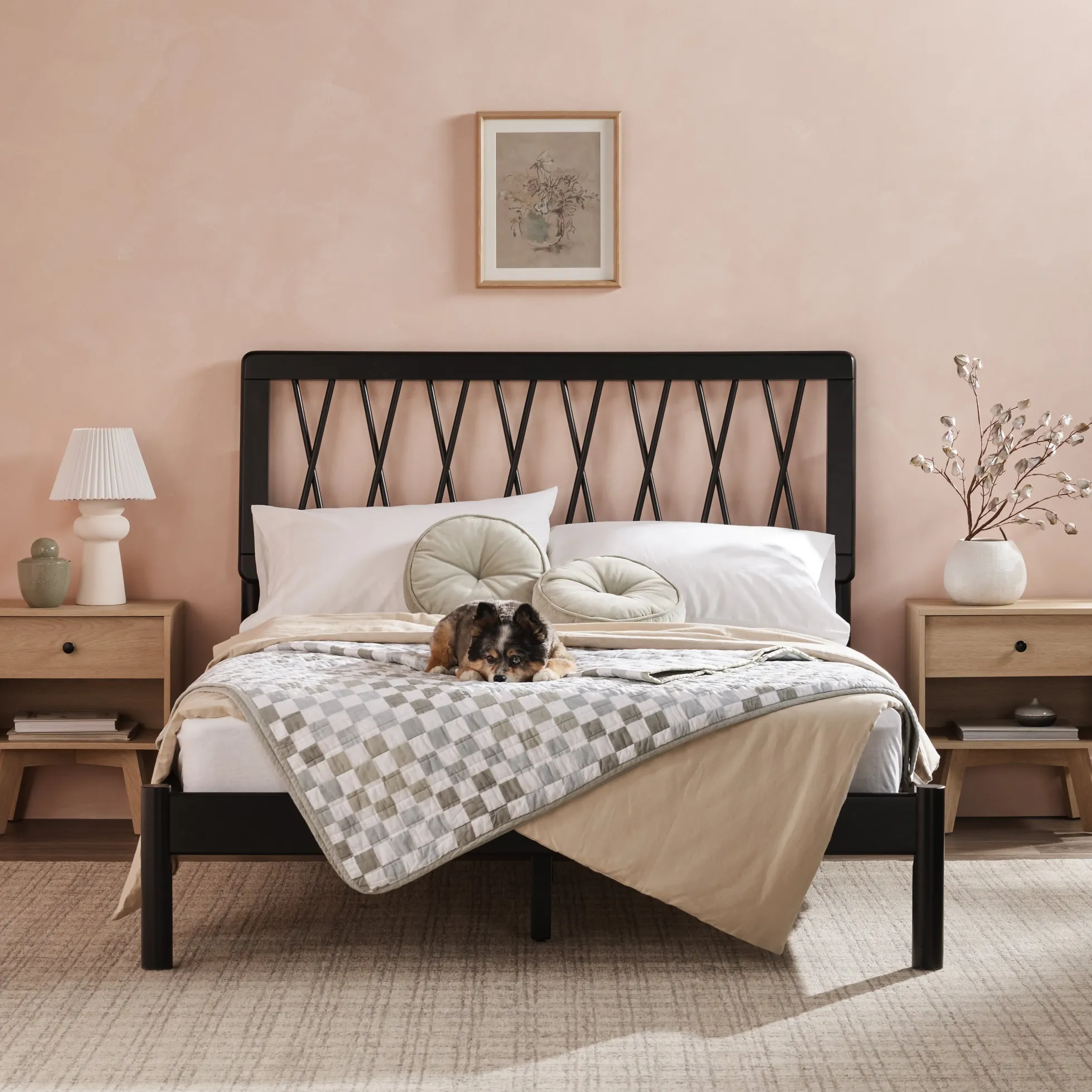 Cama X Spindle Mid-Century Modern Solid Wood Bed