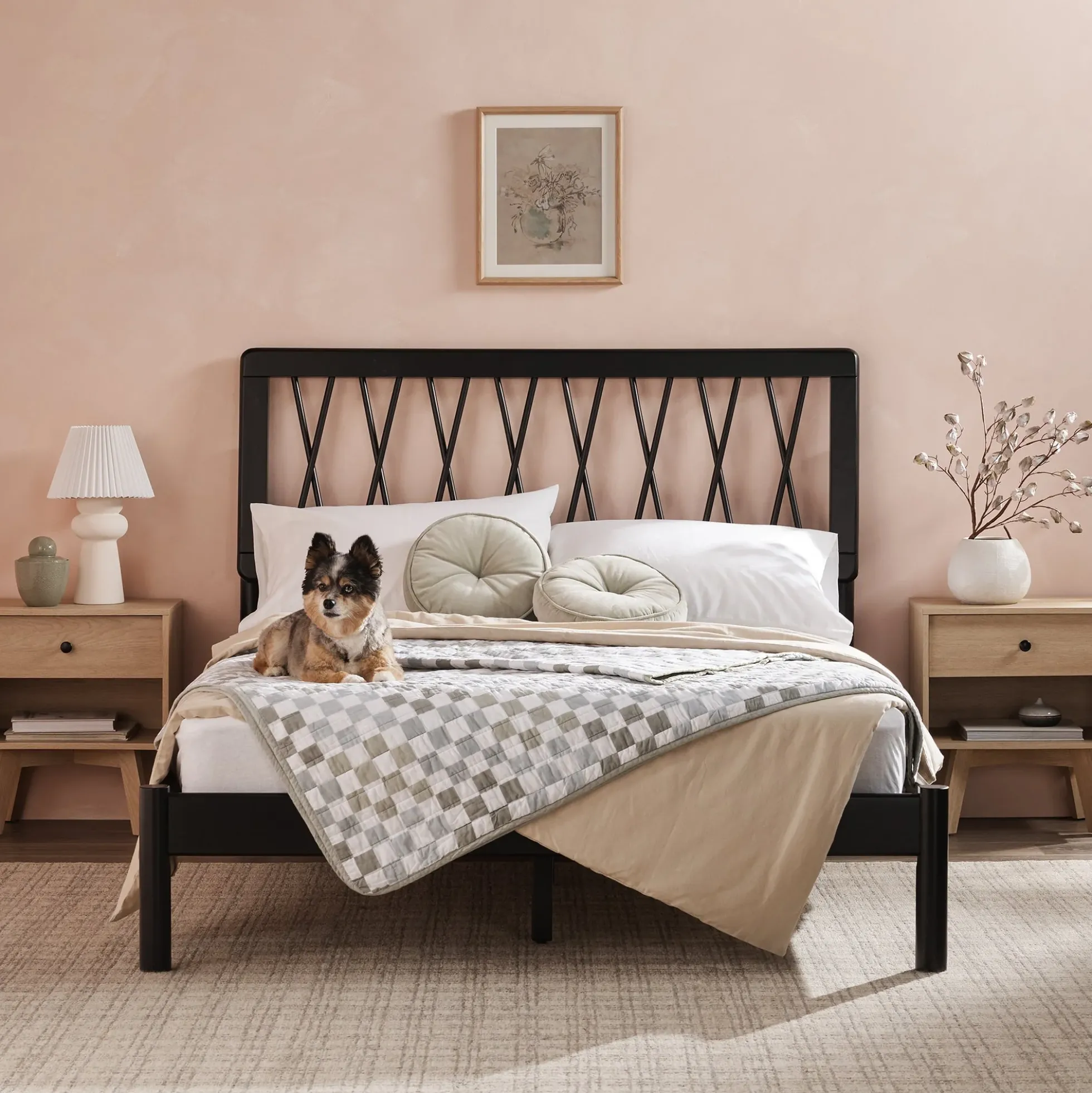Cama X Spindle Mid-Century Modern Solid Wood Bed