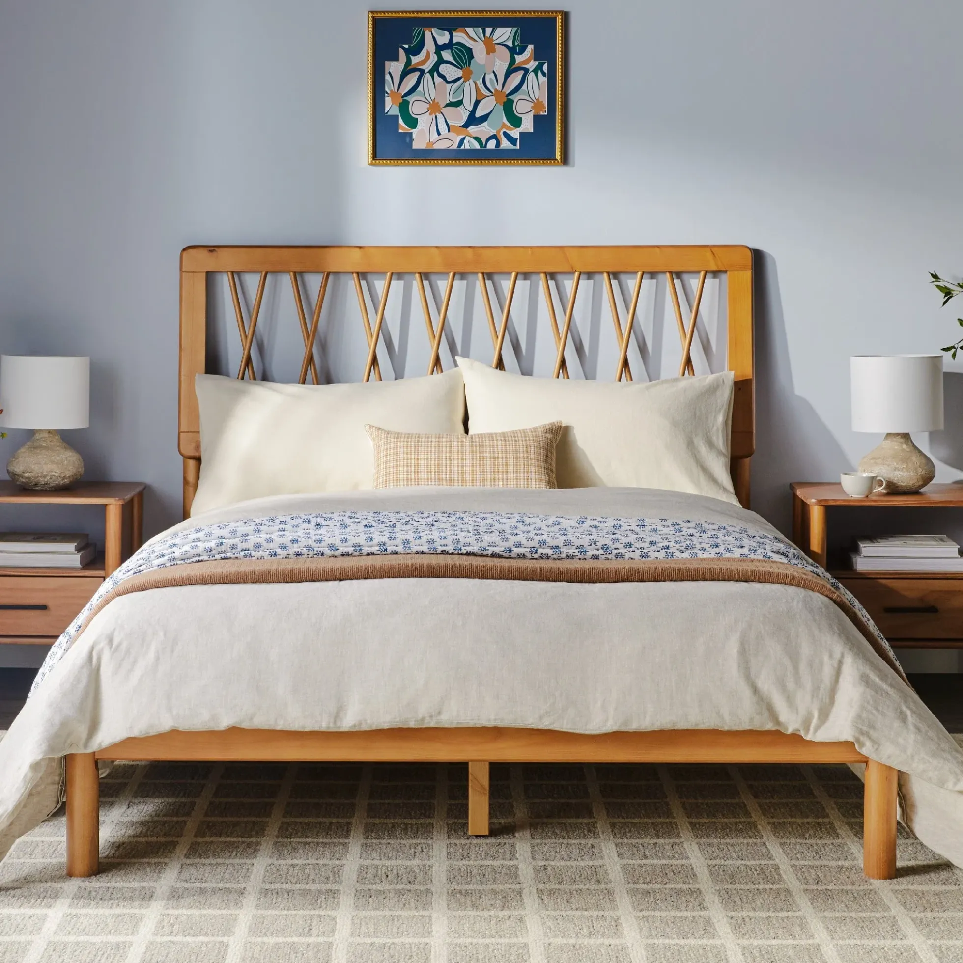 Cama X Spindle Mid-Century Modern Solid Wood Bed