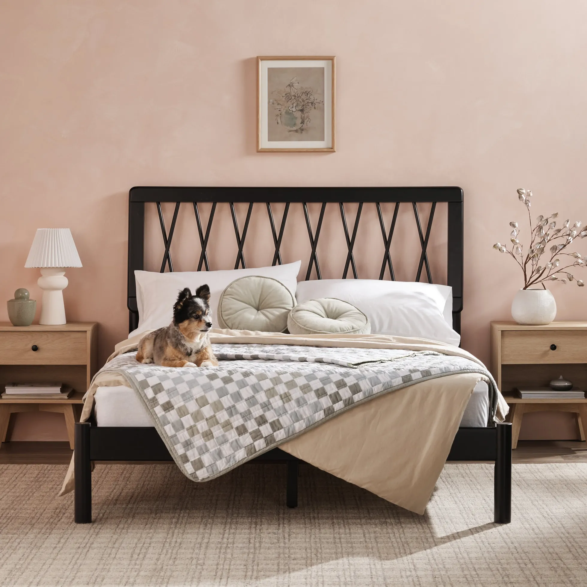 Cama X Spindle Mid-Century Modern Solid Wood Bed