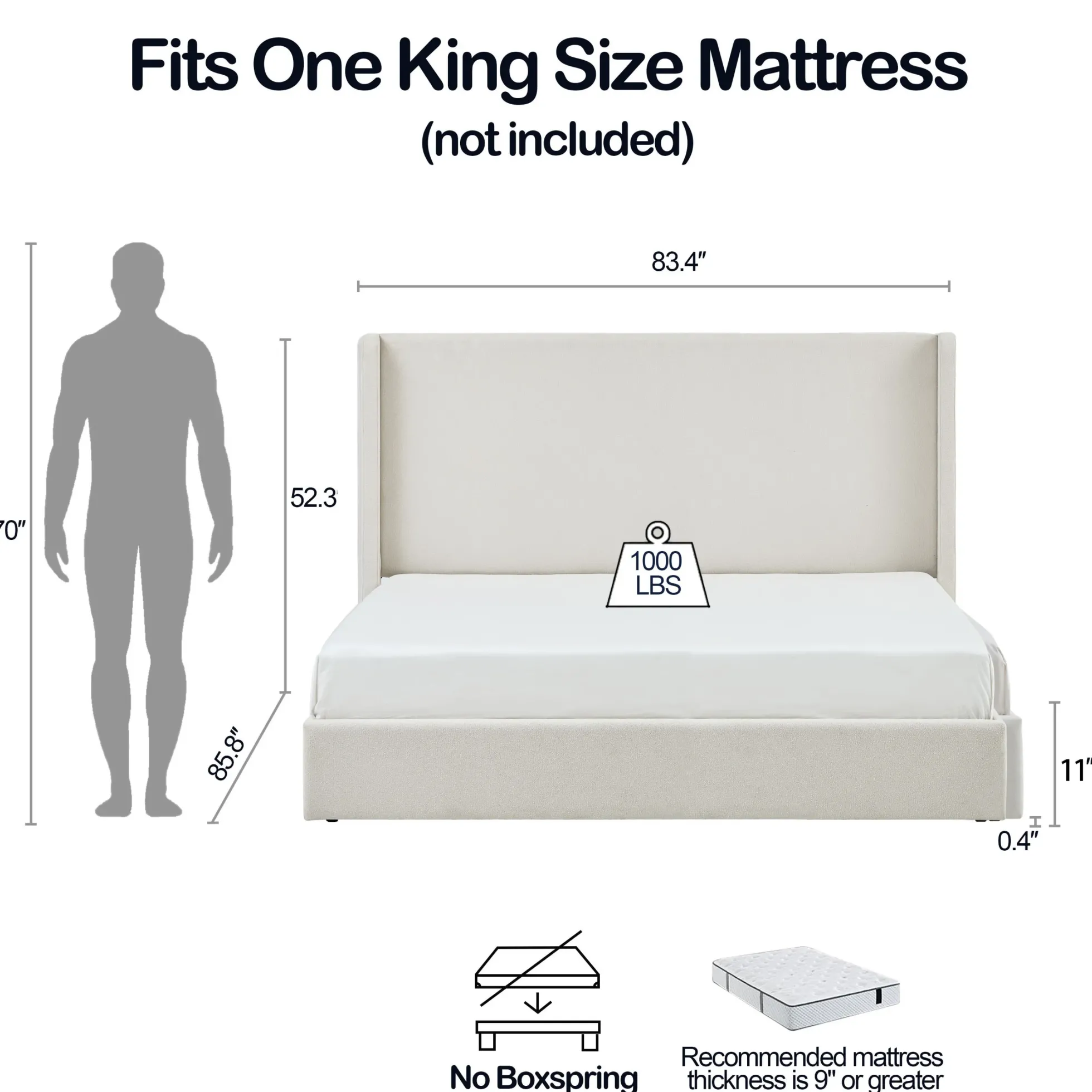 Carmen 52.3' Upholstered Wingback King Bedframe