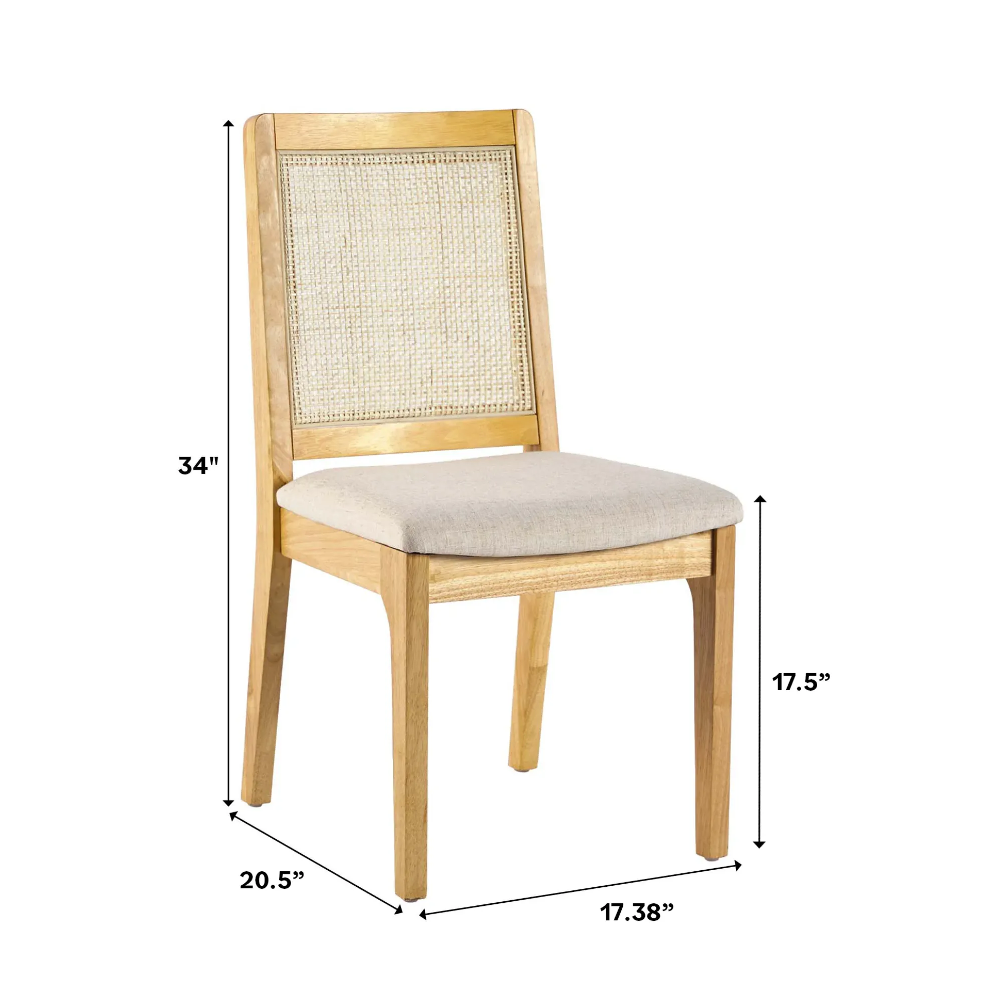Catalina Solid Wood Dining Chair with Rattan Inset Back, Set of 2