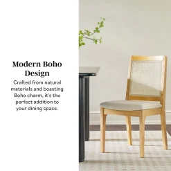 Catalina Solid Wood Dining Chair with Rattan Inset Back, Set of 2
