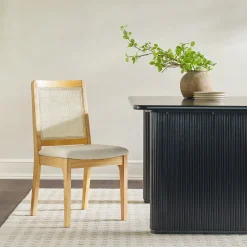 Catalina Solid Wood Dining Chair with Rattan Inset Back, Set of 2