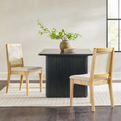 Catalina Solid Wood Dining Chair with Rattan Inset Back, Set of 2