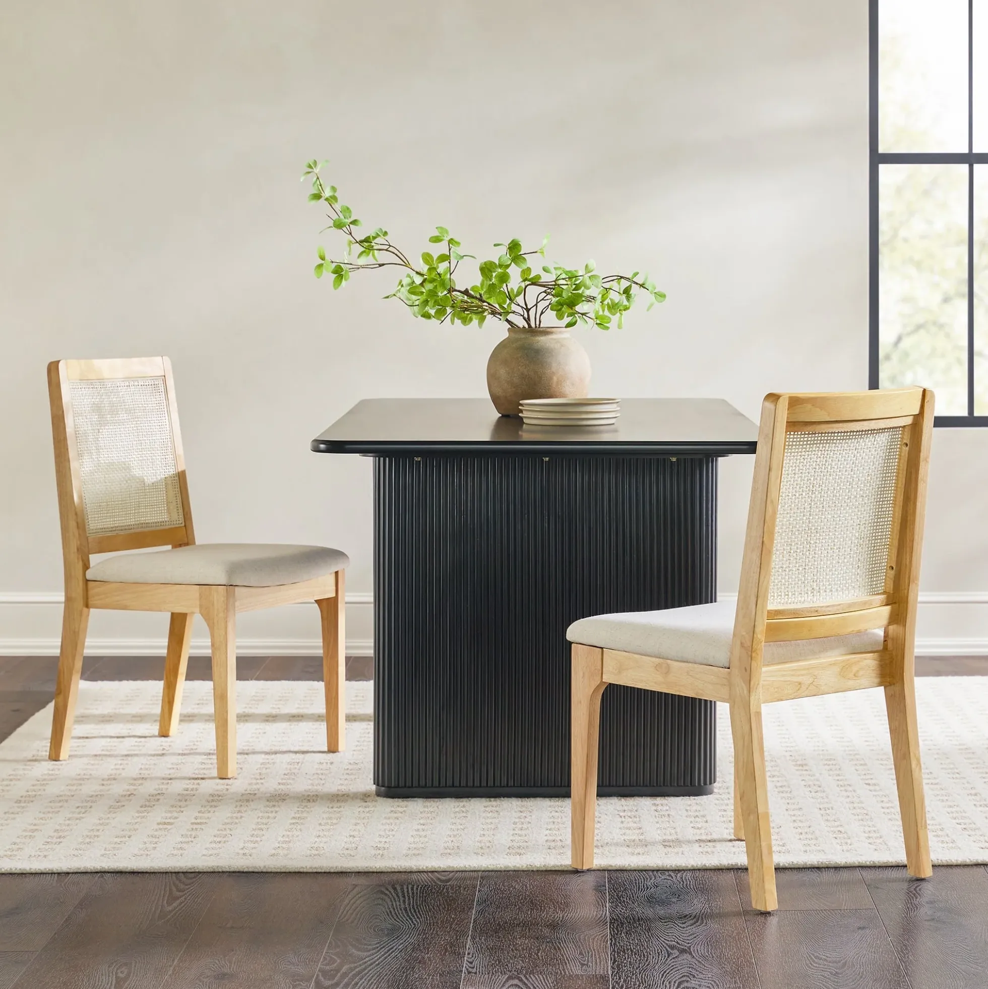 Catalina Solid Wood Dining Chair with Rattan Inset Back, Set of 2