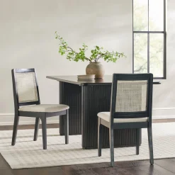 Catalina Solid Wood Dining Chair with Rattan Inset Back, Set of 2
