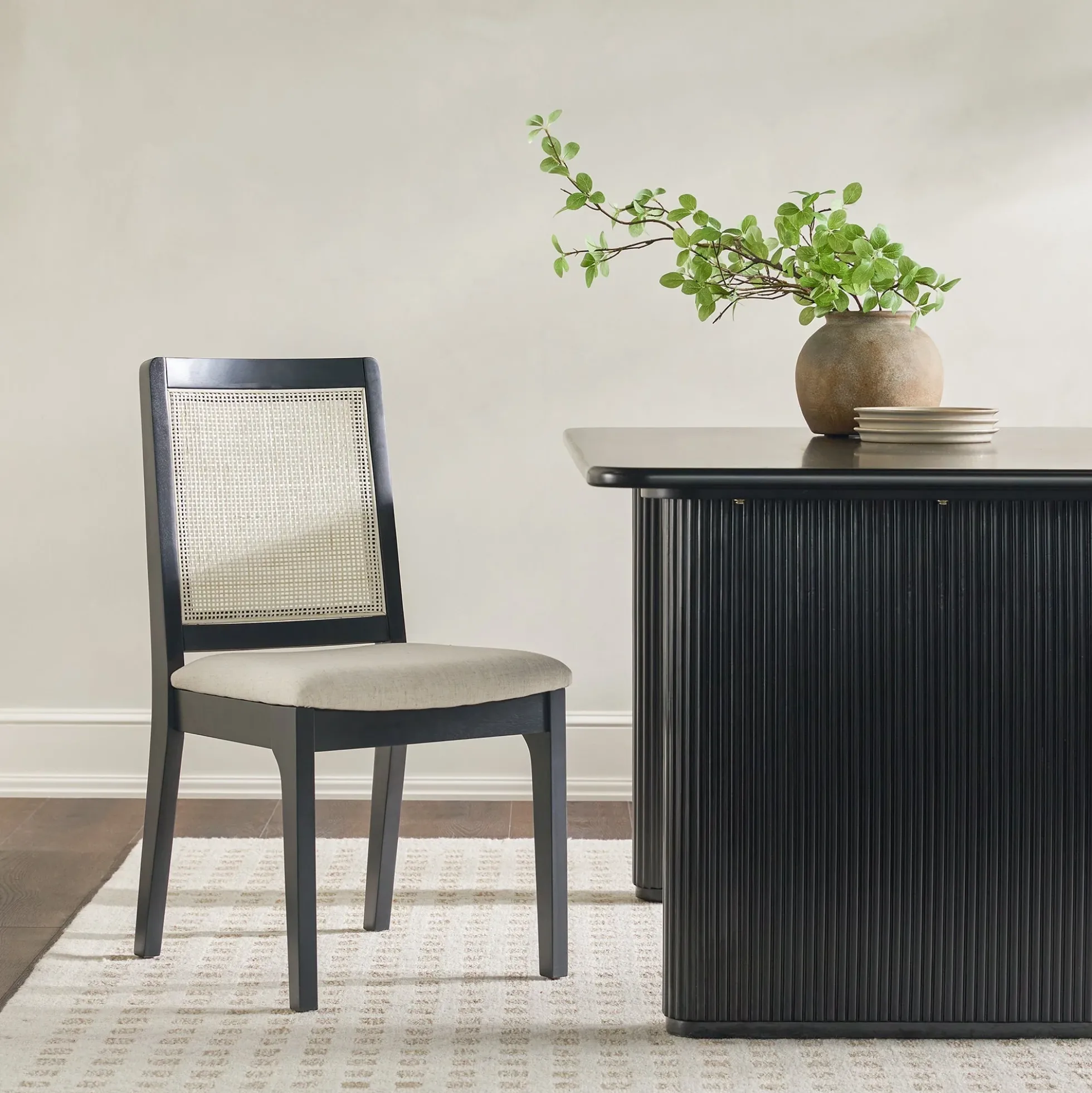 Catalina Solid Wood Dining Chair with Rattan Inset Back, Set of 2