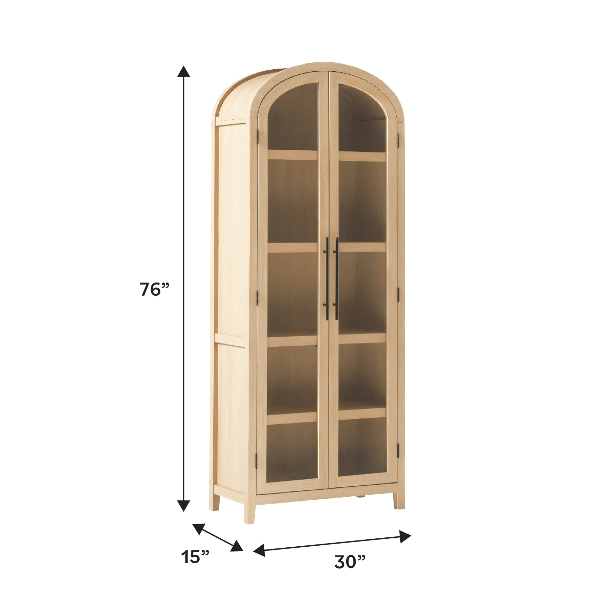 Chantelle Modern Arched Bookshelf with Glass Doors