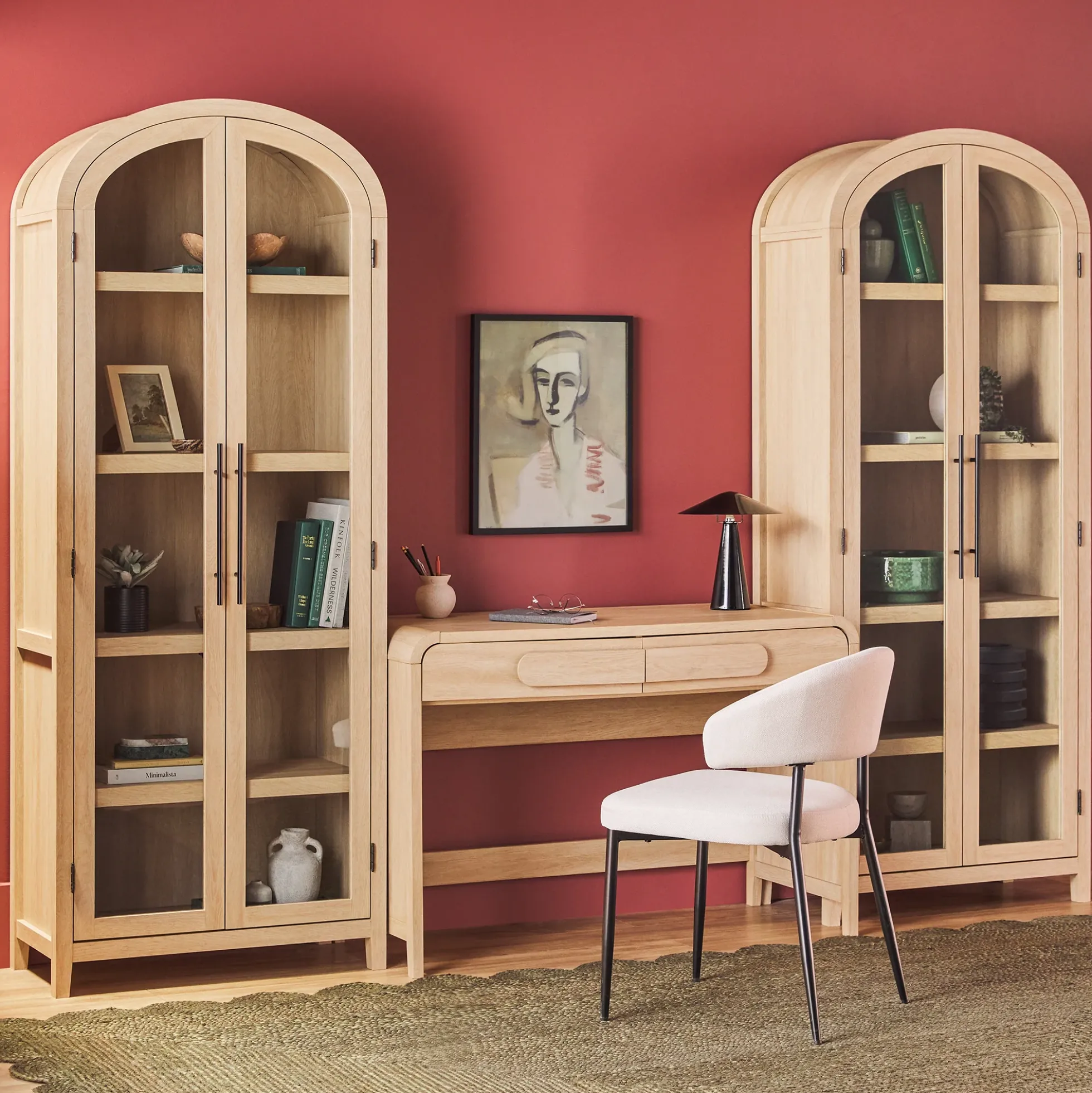 Chantelle Modern Arched Bookshelf with Glass Doors