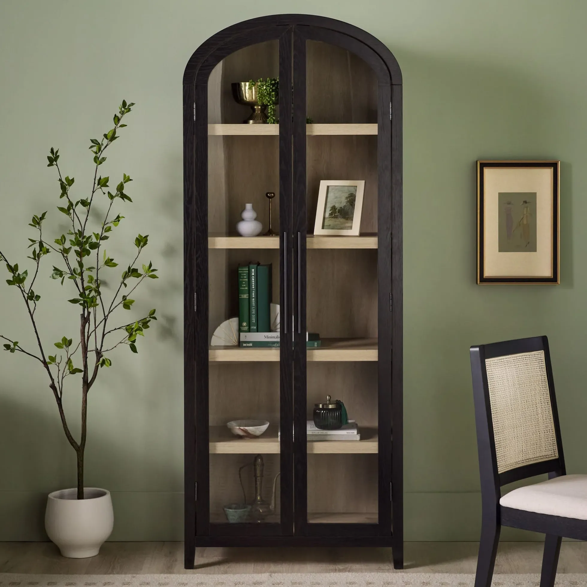 Chantelle Modern Arched Bookshelf with Glass Doors