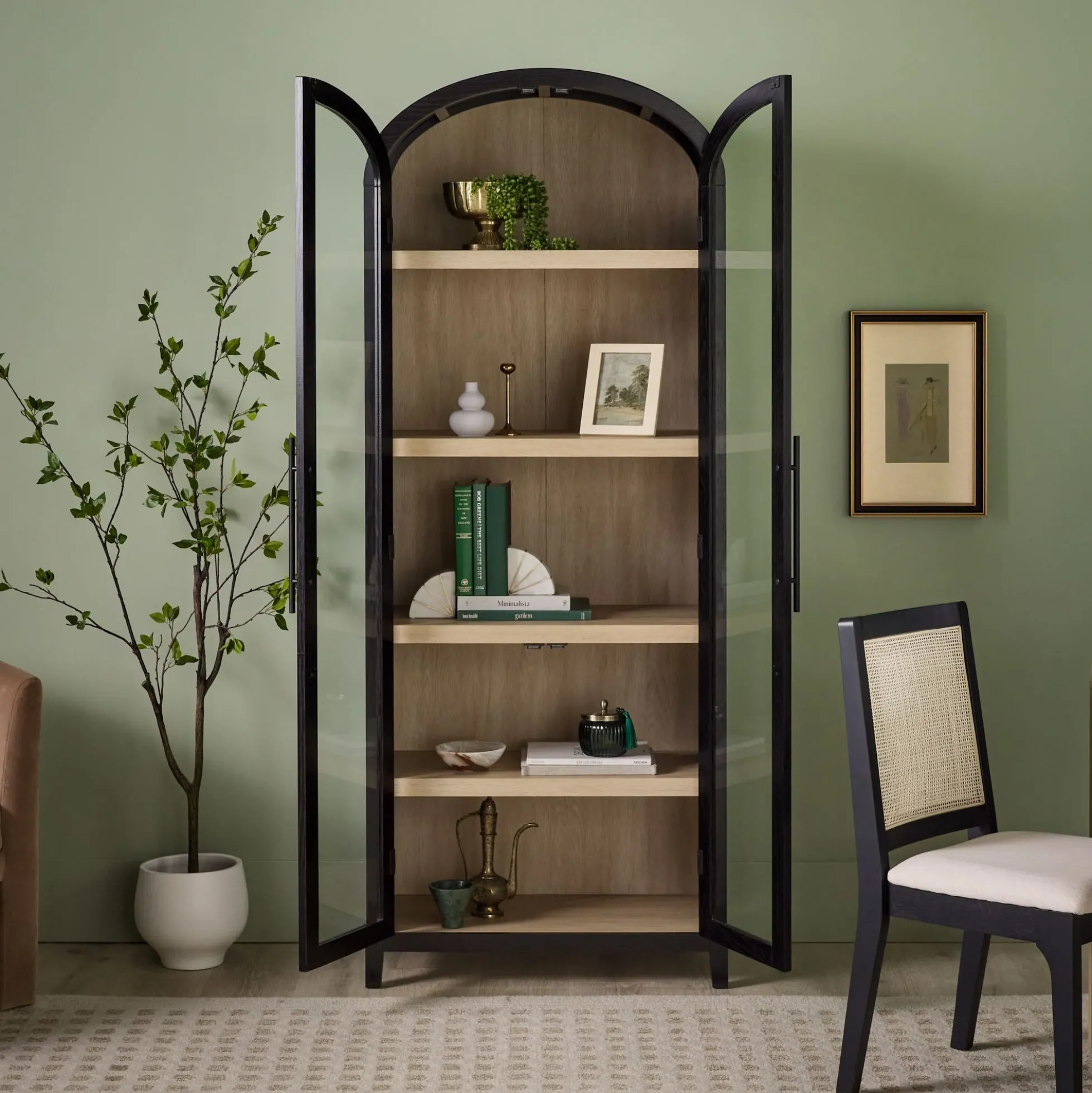 Chantelle Modern Arched Bookshelf with Glass Doors