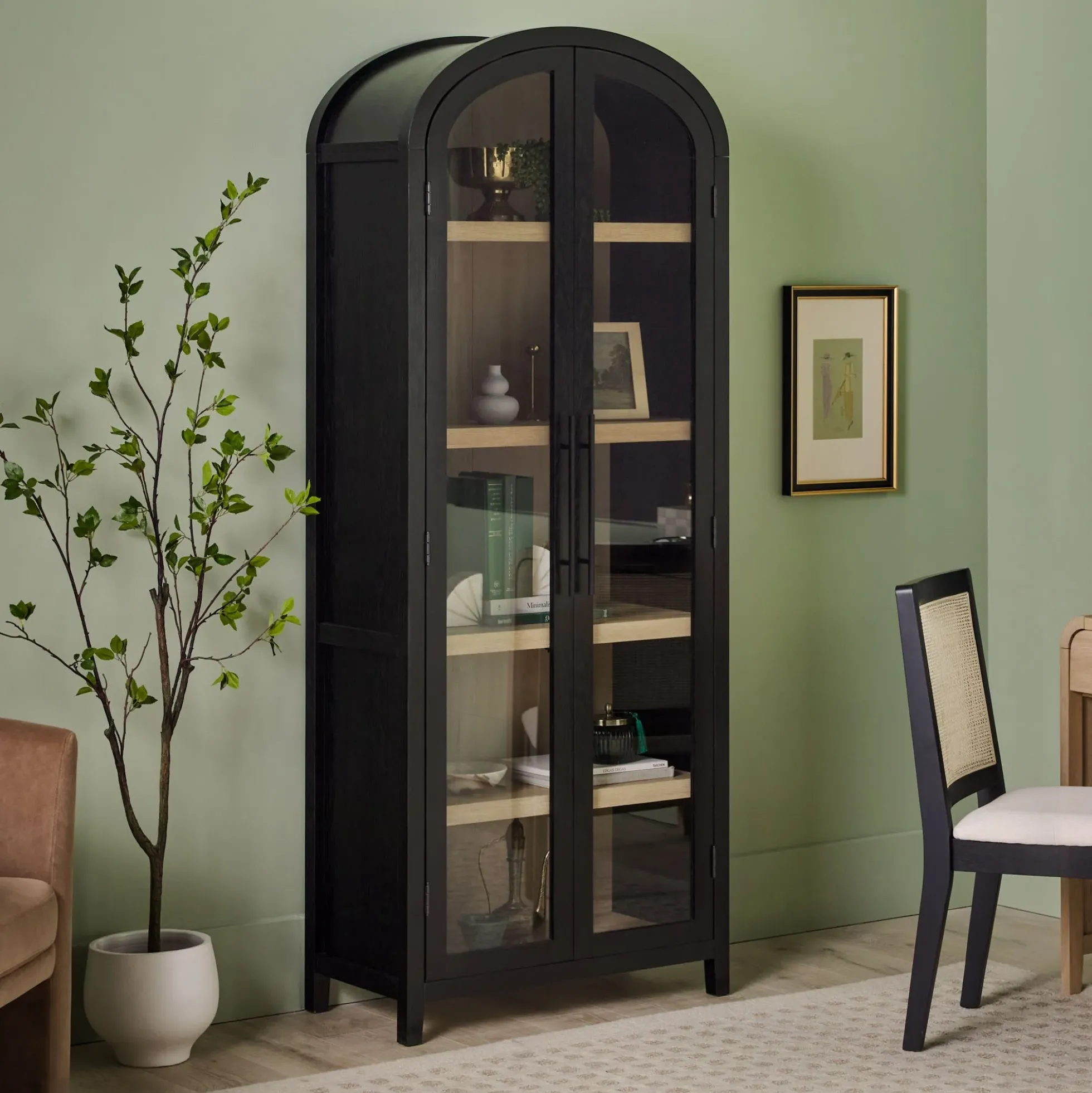 Chantelle Modern Arched Bookshelf with Glass Doors