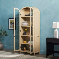 Chantelle Modern Arched Bookshelf with Glass Doors