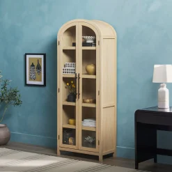 Chantelle Modern Arched Bookshelf with Glass Doors