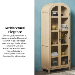 Chantelle Modern Arched Bookshelf with Glass Doors