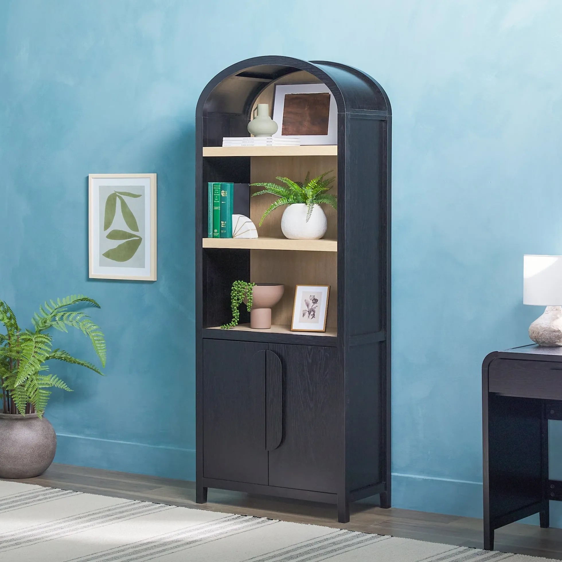 Chantelle Modern Arched Bookshelf with Cabinet
