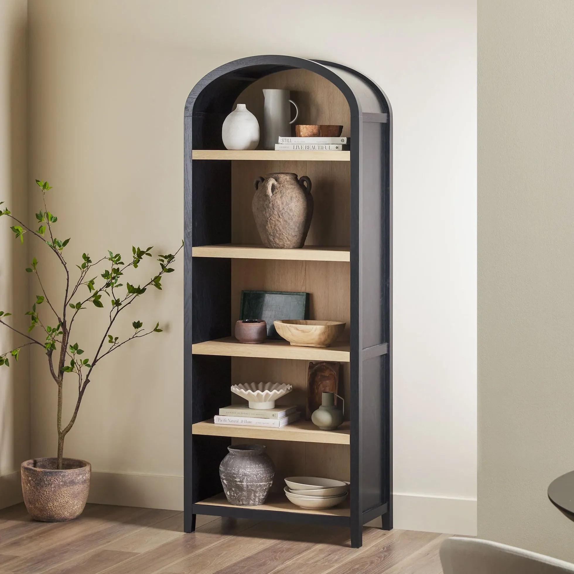 Chantelle Modern Arched Bookshelf with Open Shelves