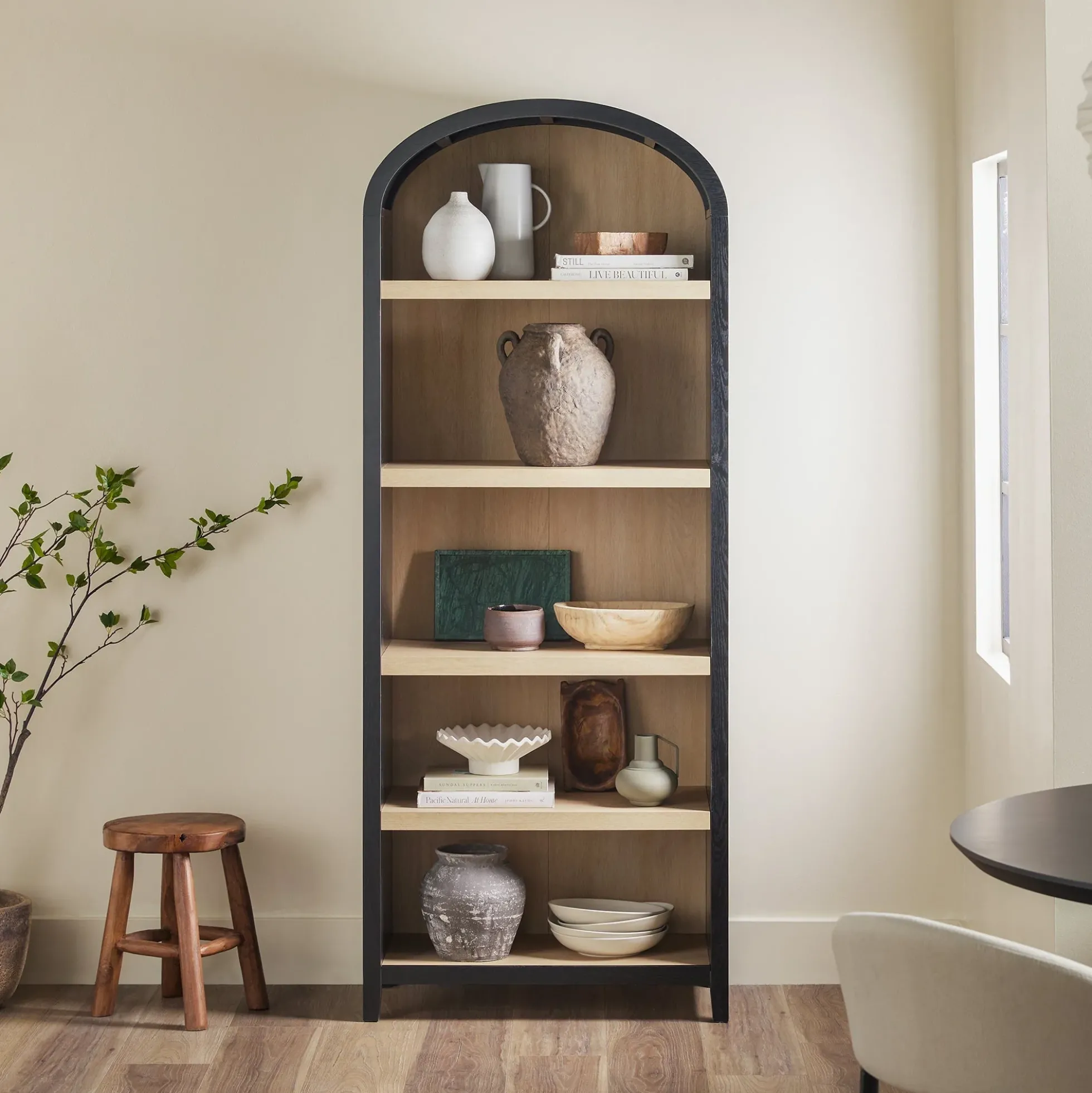 Chantelle Modern Arched Bookshelf with Open Shelves