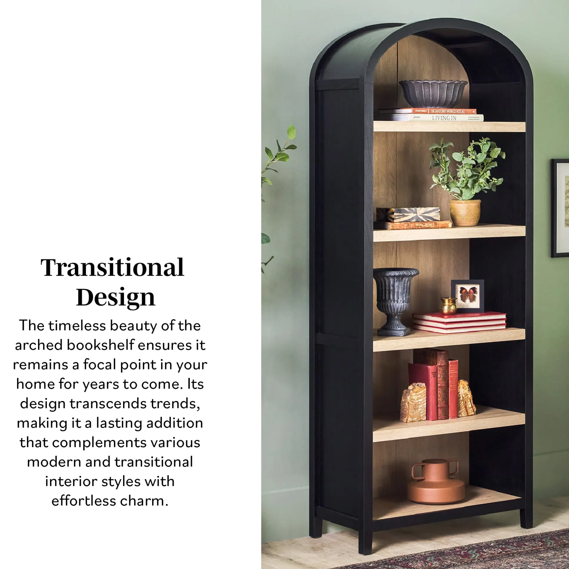 Chantelle Modern Arched Bookshelf with Open Shelves