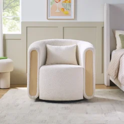 Chantelle Modern Boucle Upholstered Fully Assembled Swivel Barrel Accent Chair