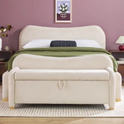 Chantelle Modern Curve Boucle Upholstered Bench with Storage