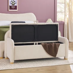 Chantelle Modern Curve Boucle Upholstered Bench with Storage