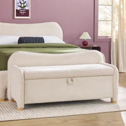Chantelle Modern Curve Boucle Upholstered Bench with Storage
