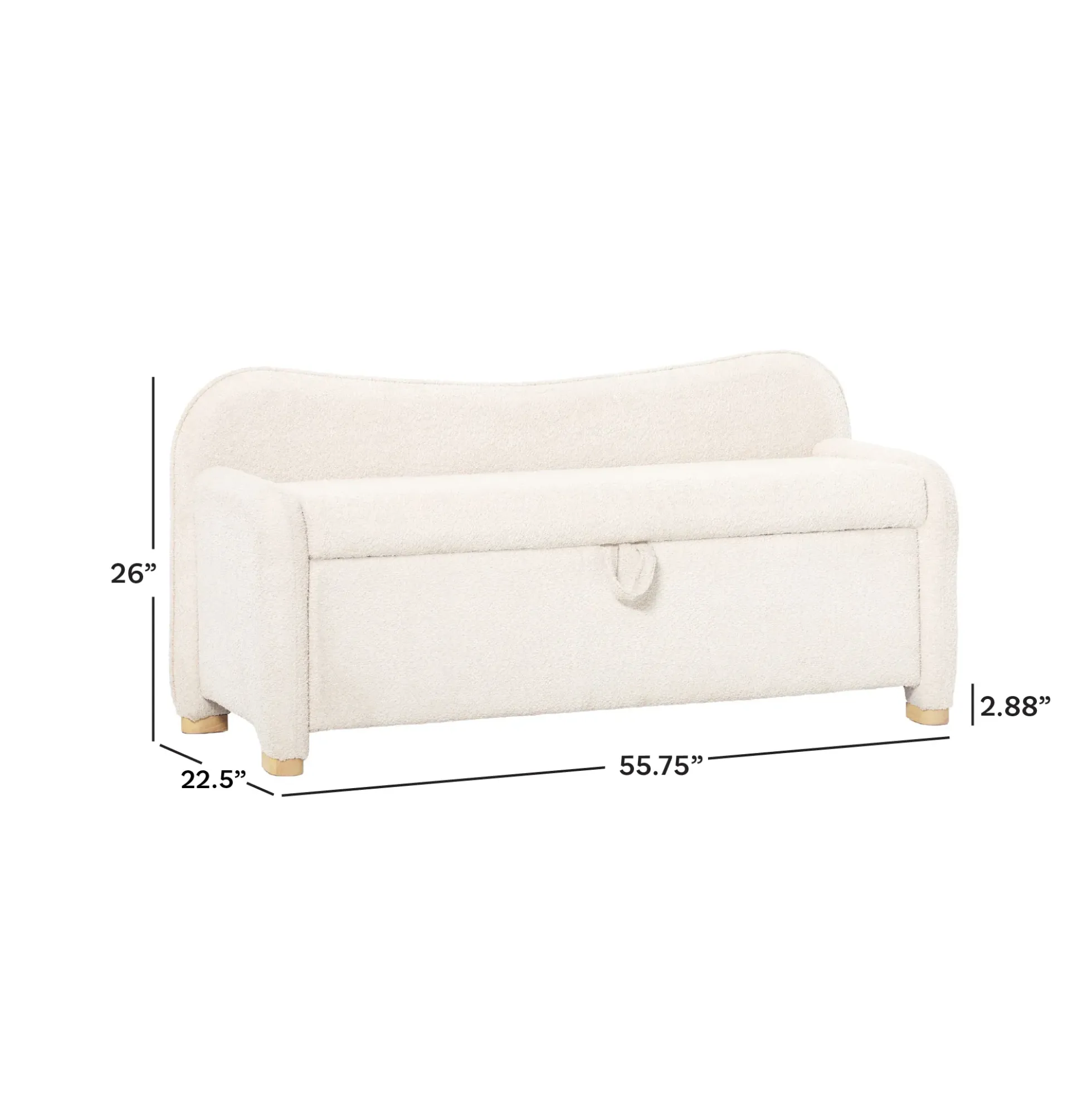 Chantelle Modern Curve Boucle Upholstered Bench with Storage