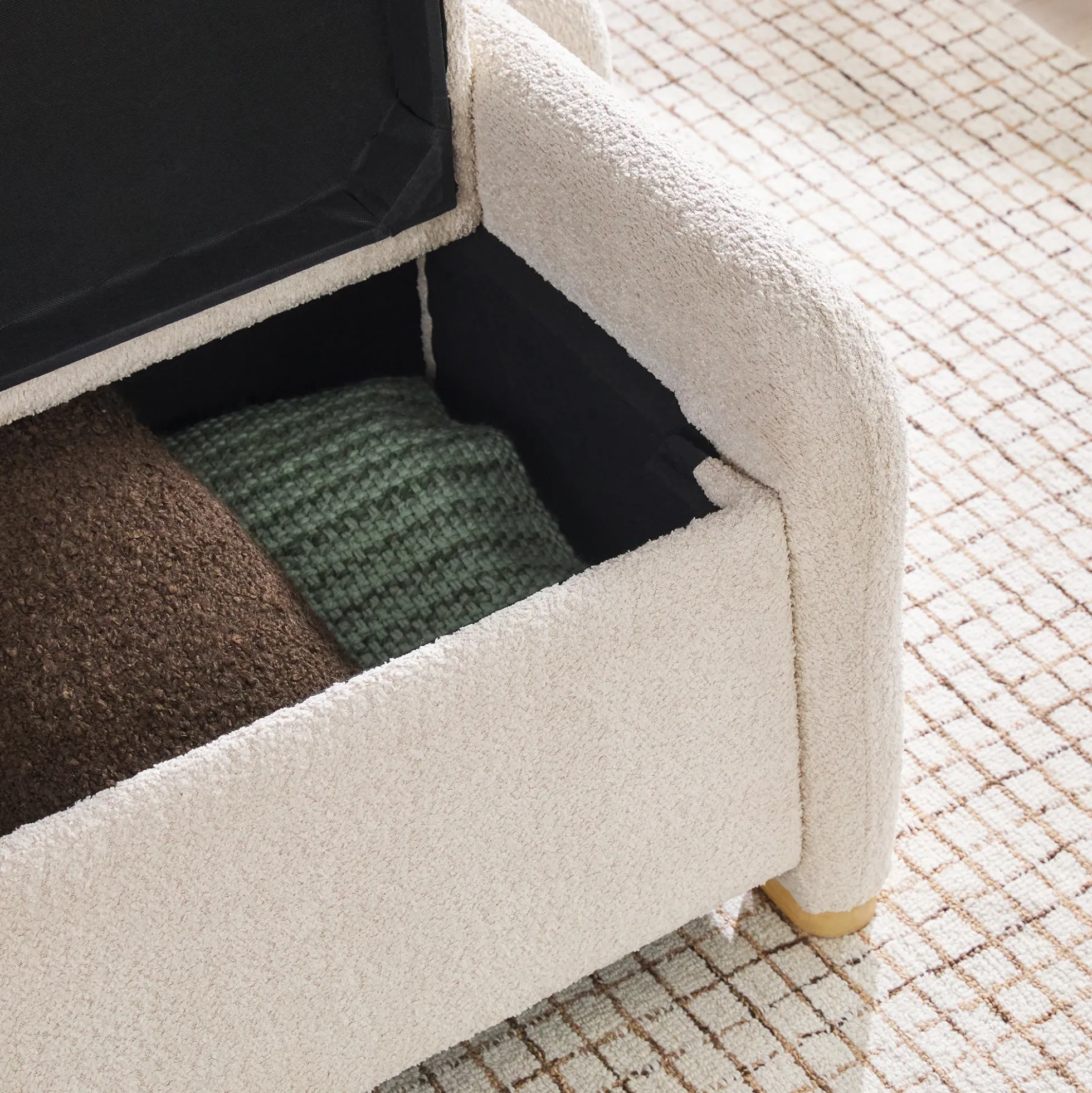 Chantelle Modern Curve Boucle Upholstered Bench with Storage