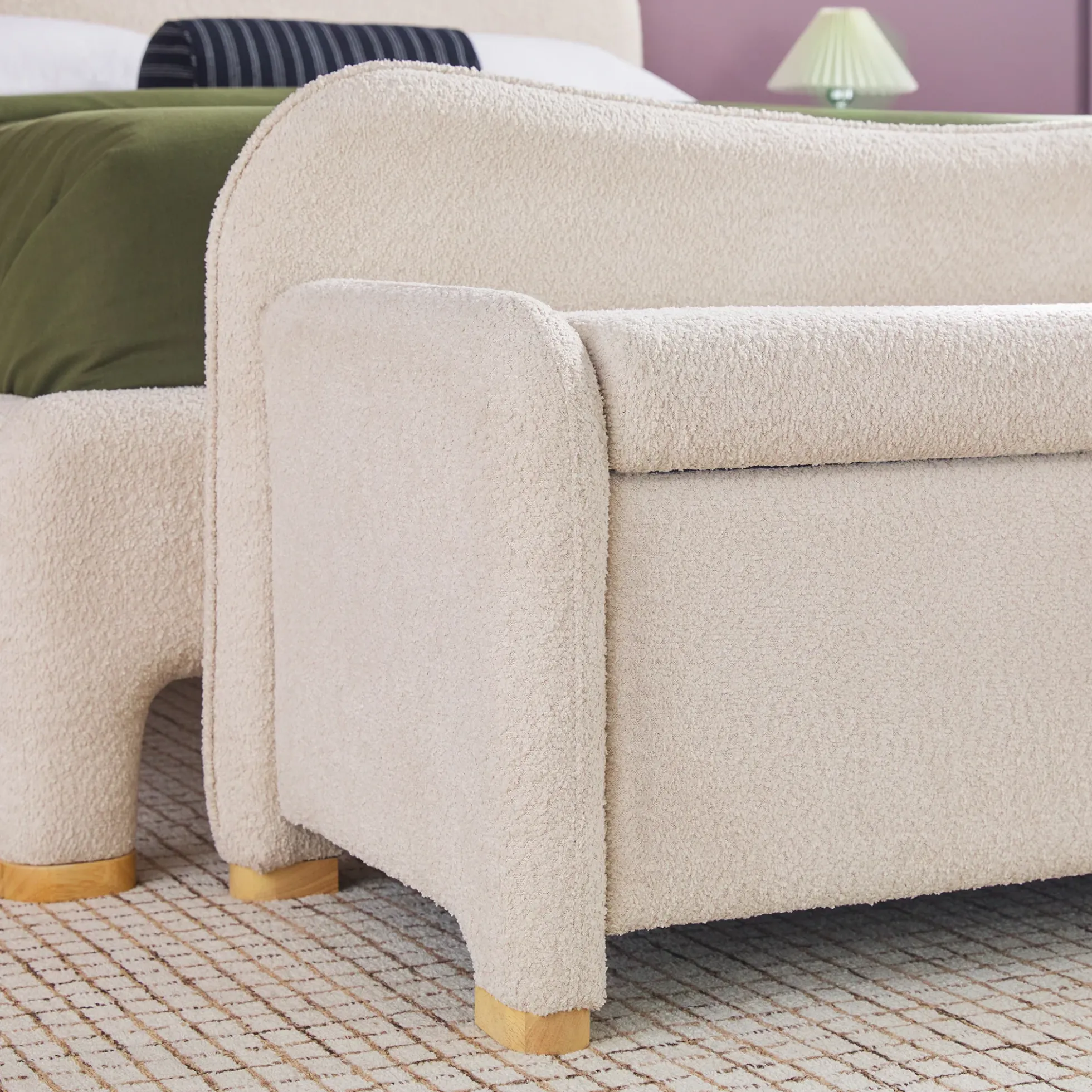 Chantelle Modern Curve Boucle Upholstered Bench with Storage