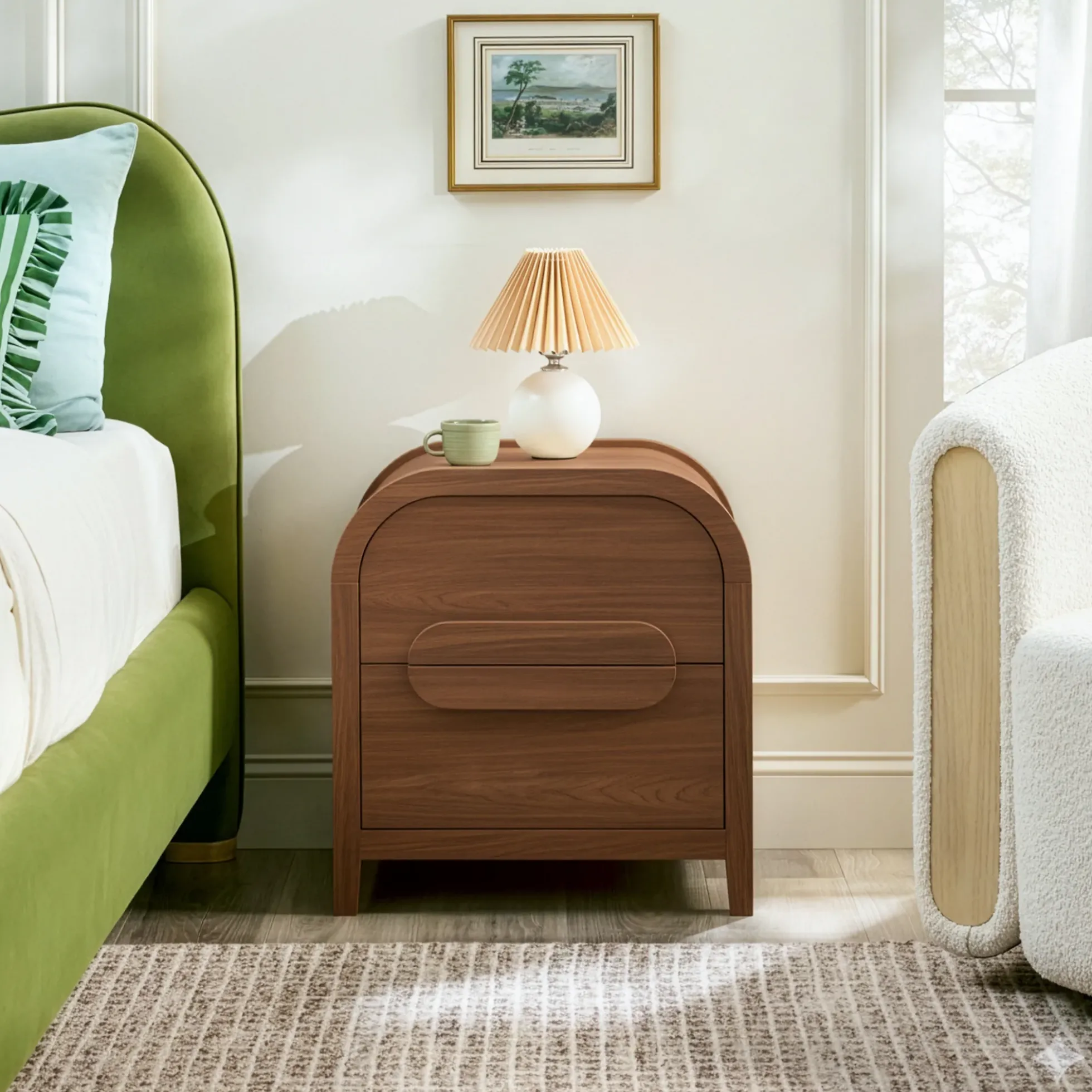 Chantelle Modern Curve Design 2-Drawer Nightstand