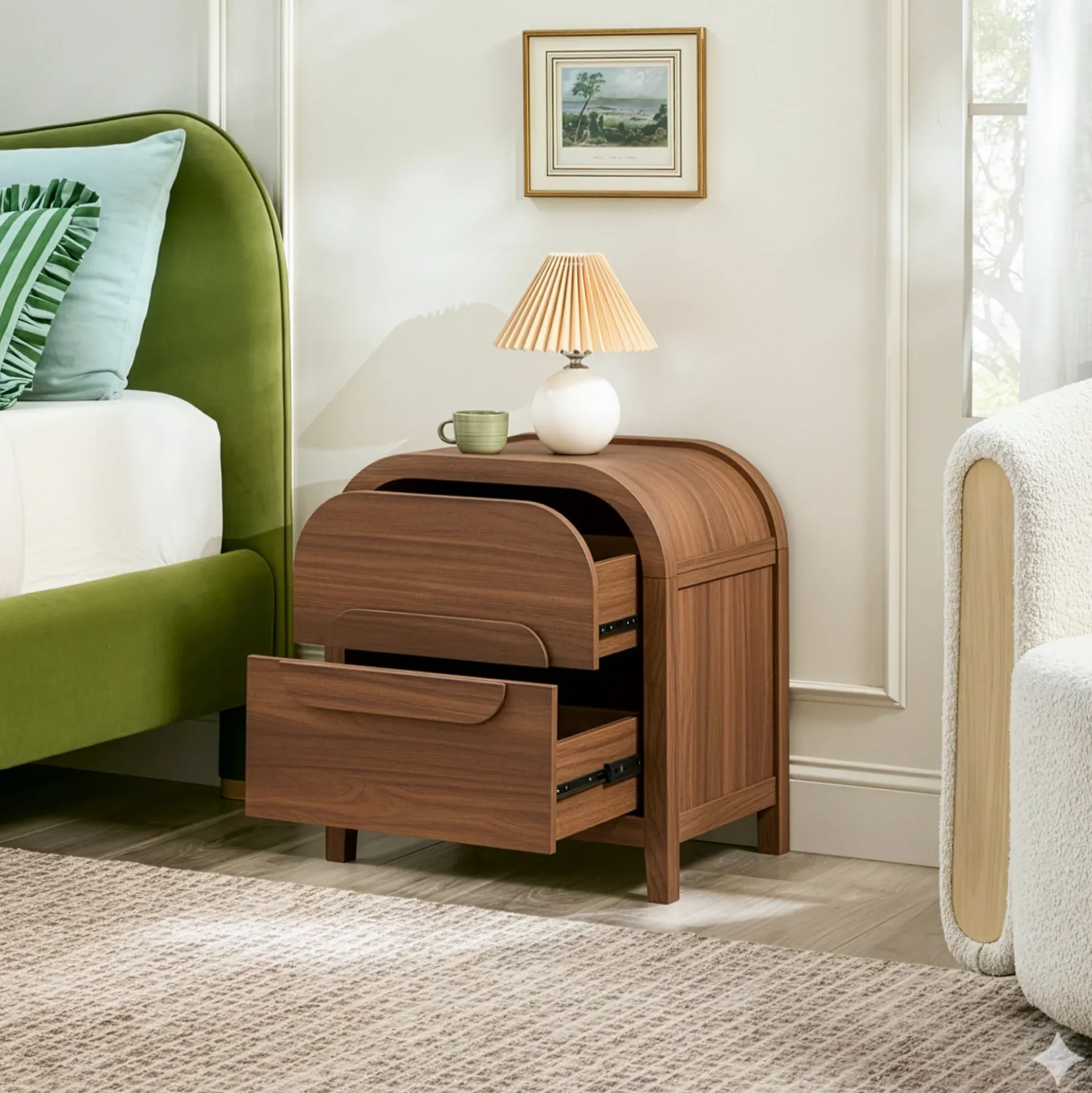 Chantelle Modern Curve Design 2-Drawer Nightstand