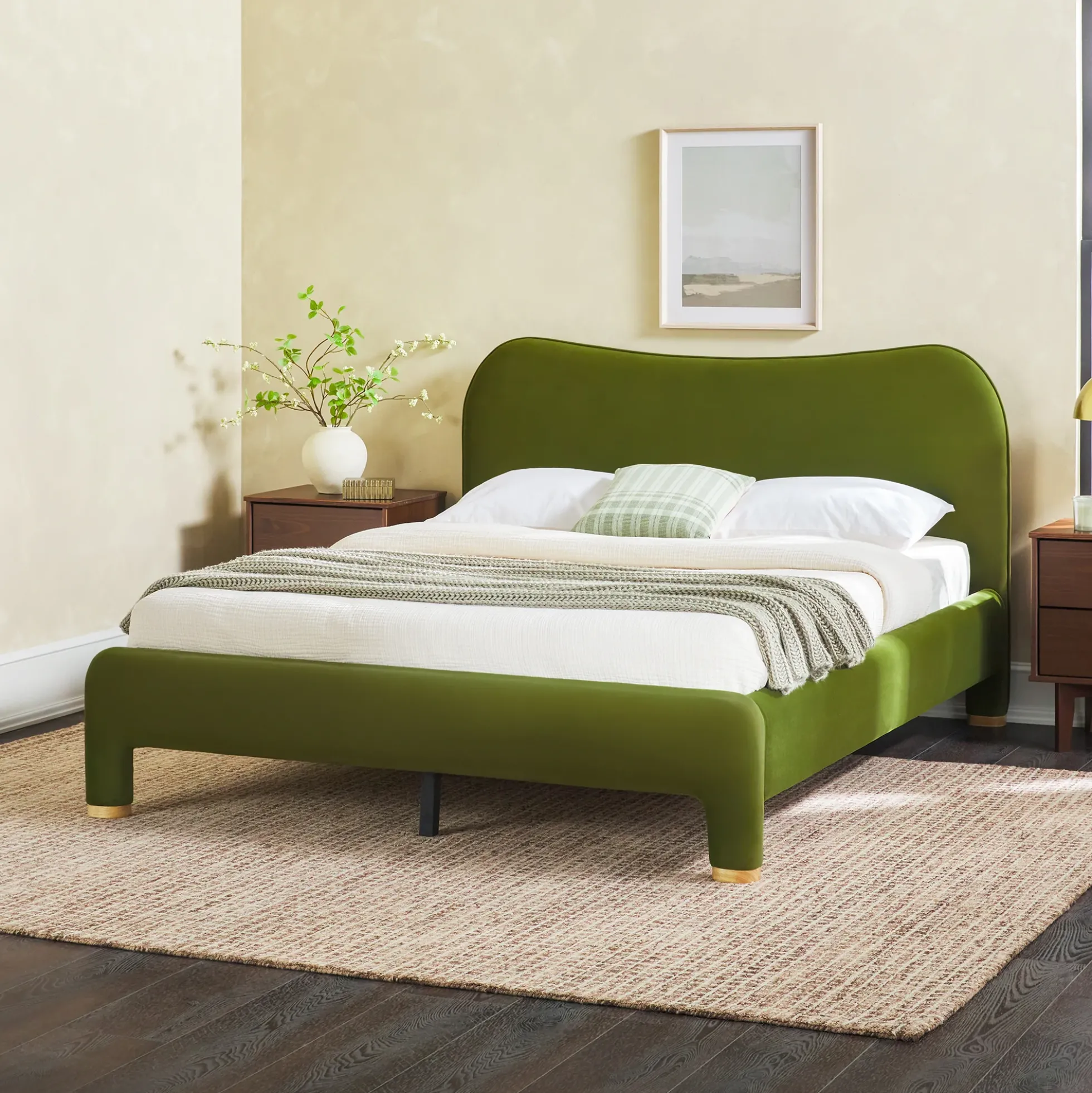 Chantelle Modern Curved Velvet Upholstered Bedframe