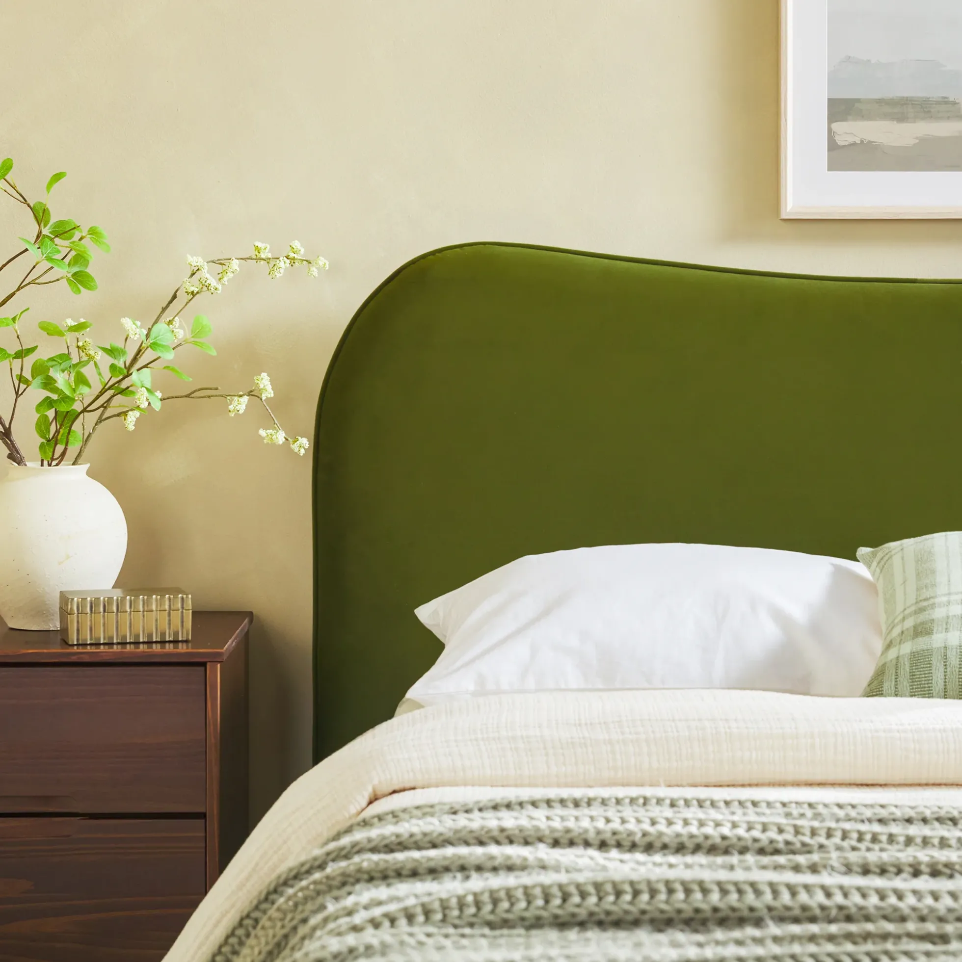 Chantelle Modern Curved Velvet Upholstered Bedframe