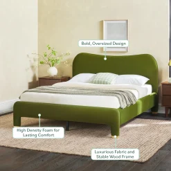 Chantelle Modern Curved Velvet Upholstered Bedframe