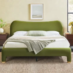Chantelle Modern Curved Velvet Upholstered Bedframe