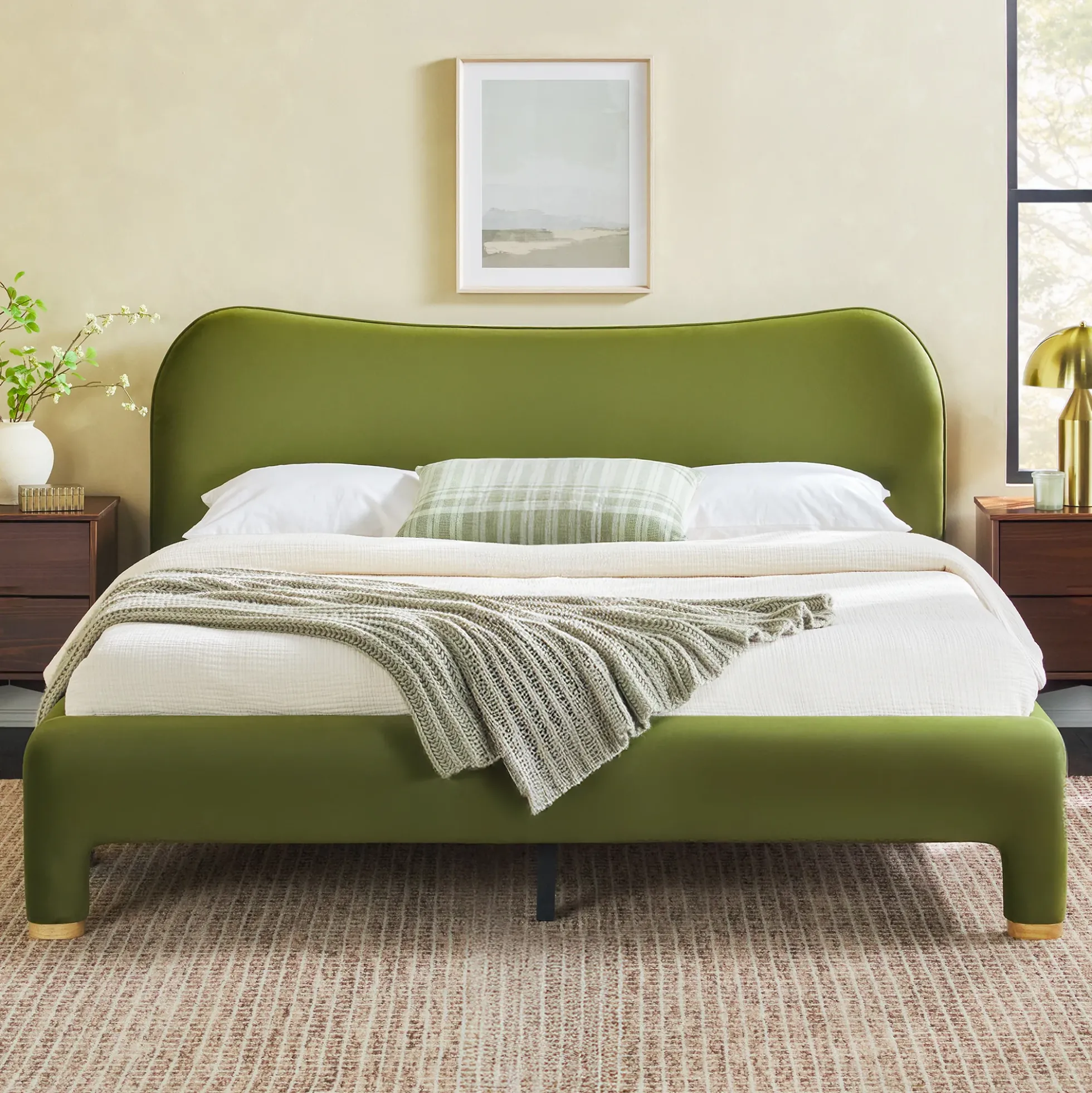 Chantelle Modern Curved Velvet Upholstered Bedframe