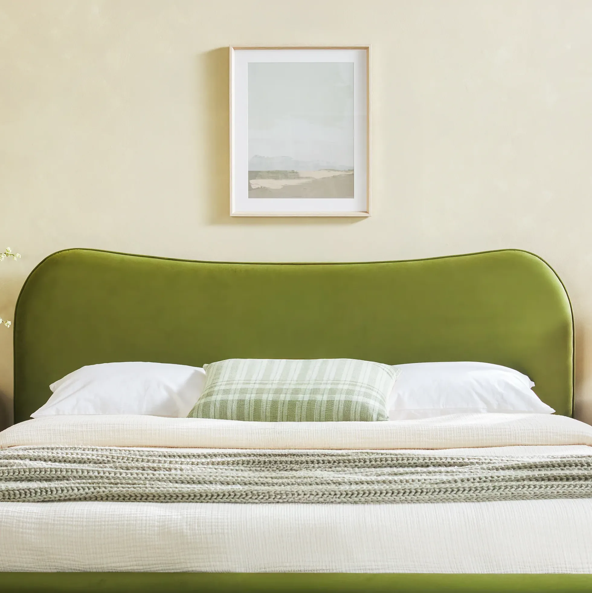 Chantelle Modern Curved Velvet Upholstered Bedframe