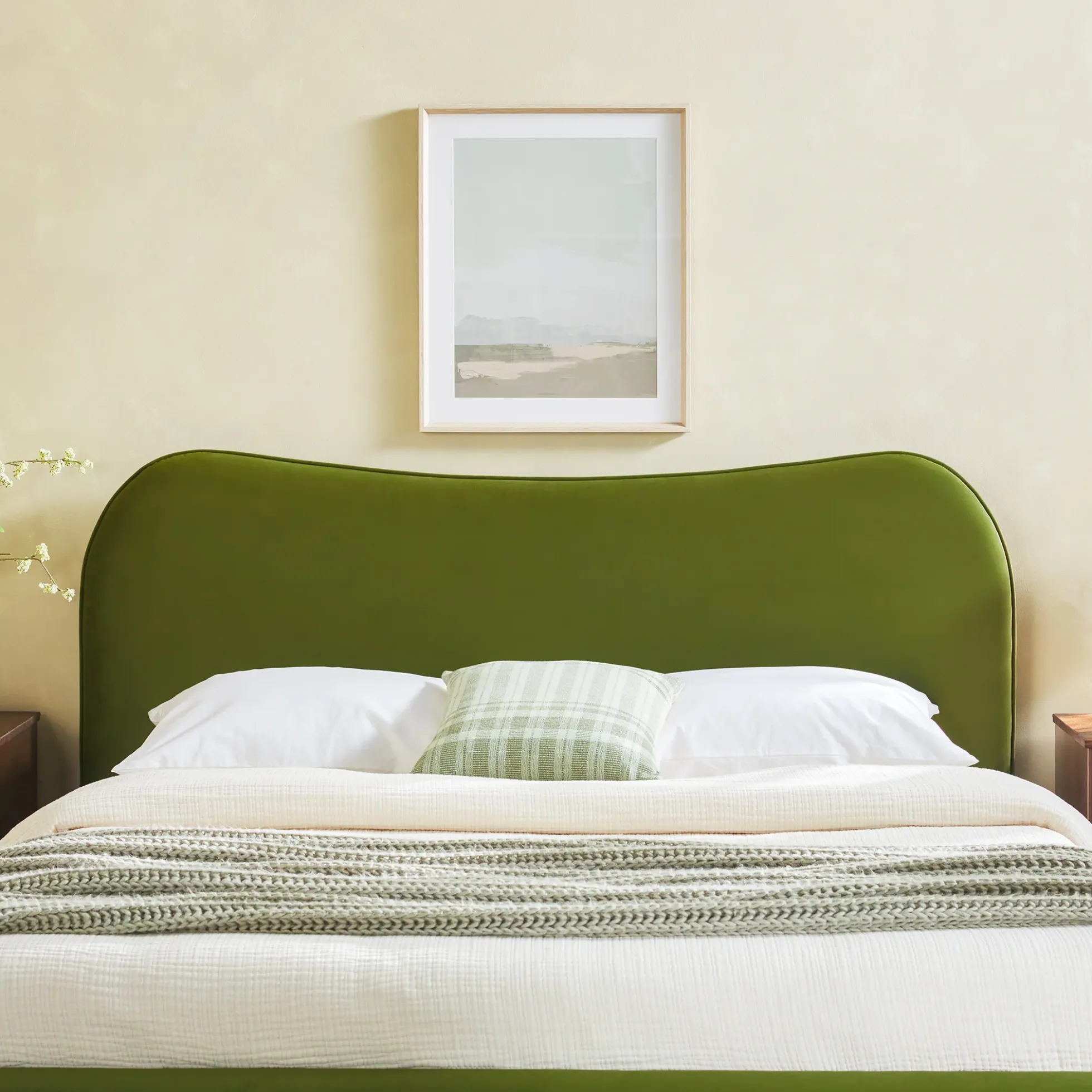 Chantelle Modern Curved Velvet Upholstered Bedframe