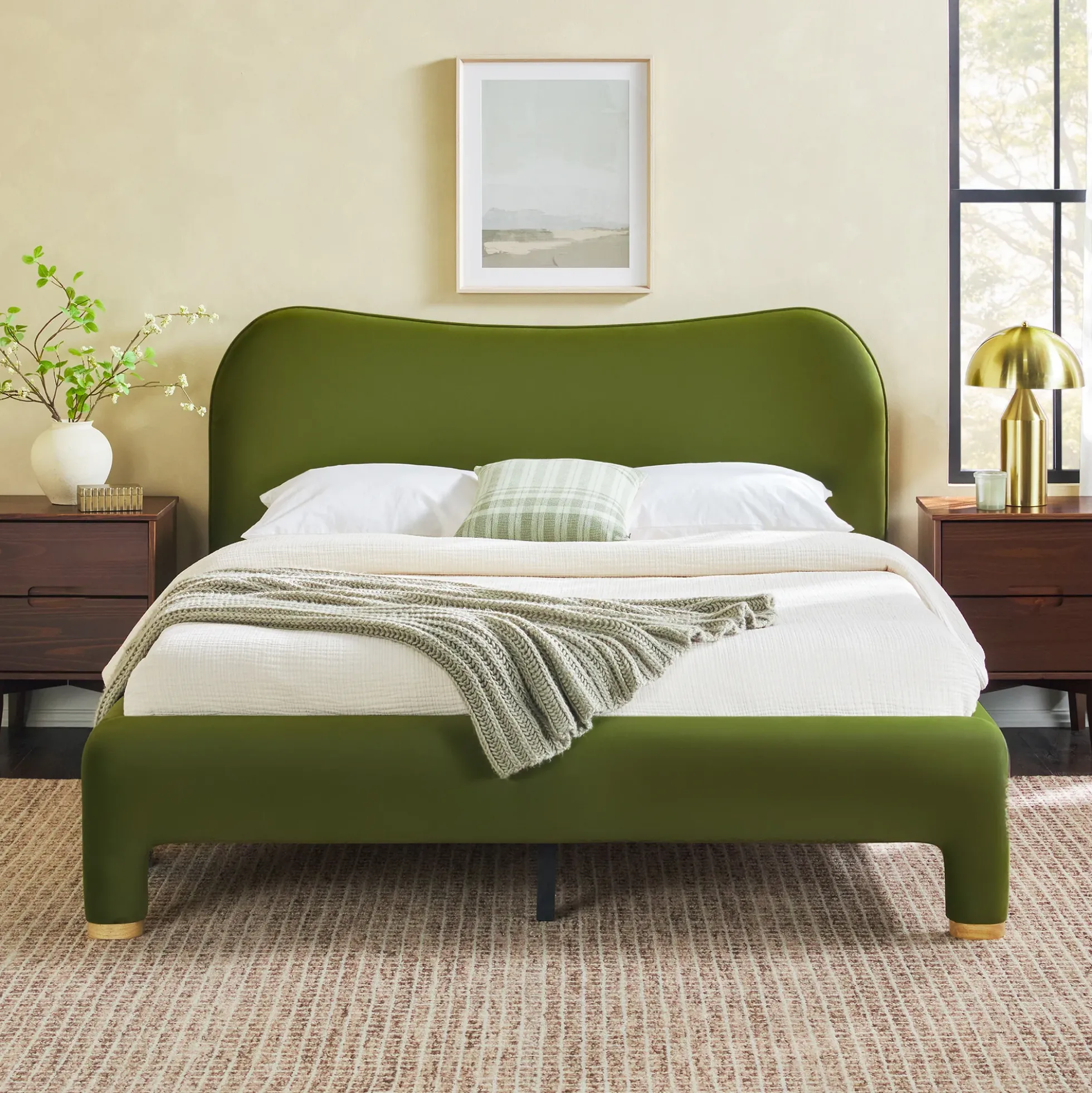 Chantelle Modern Curved Velvet Upholstered Bedframe