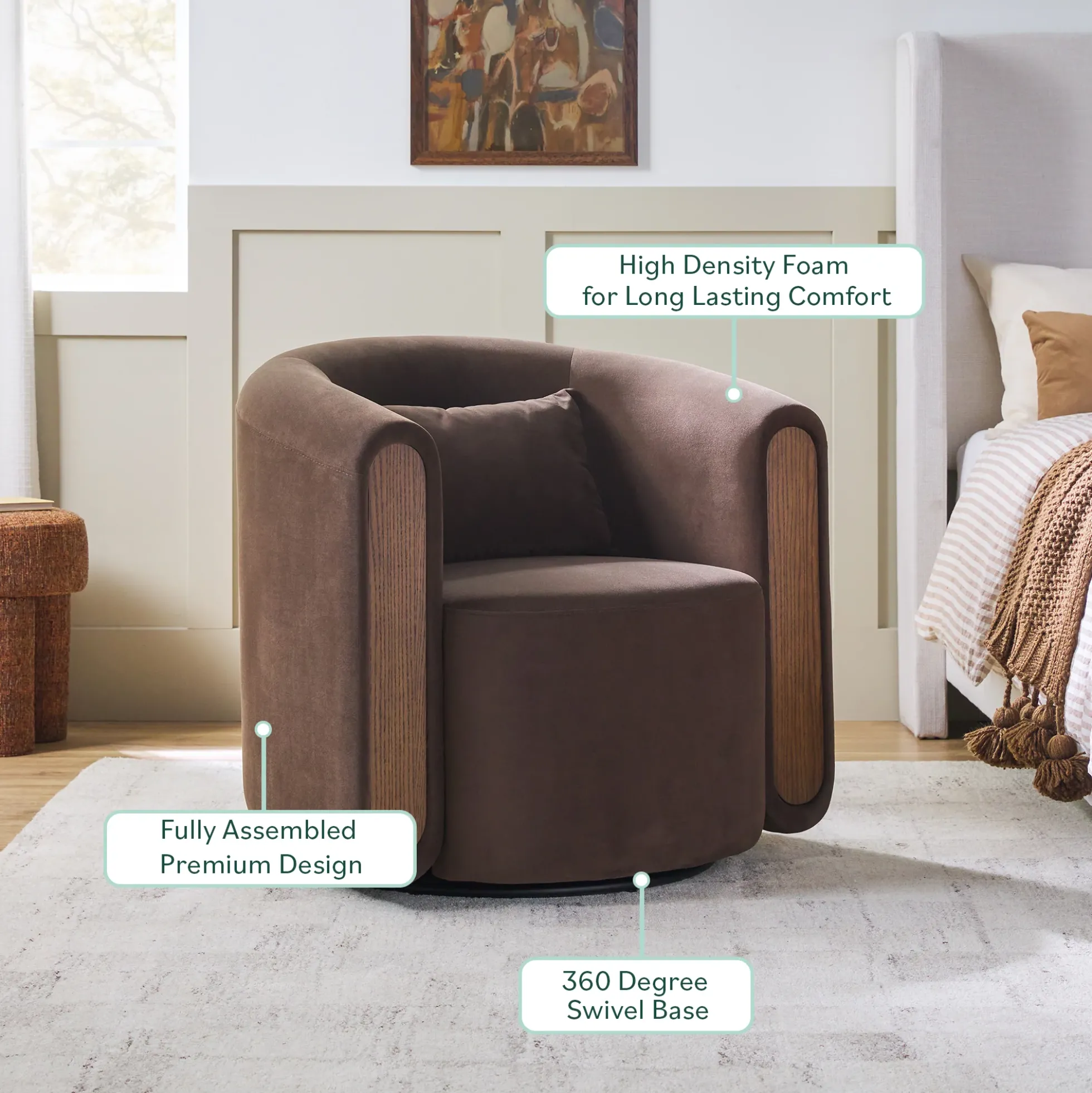 Chantelle Modern Upholstered Swivel Barrel Accent Chair
