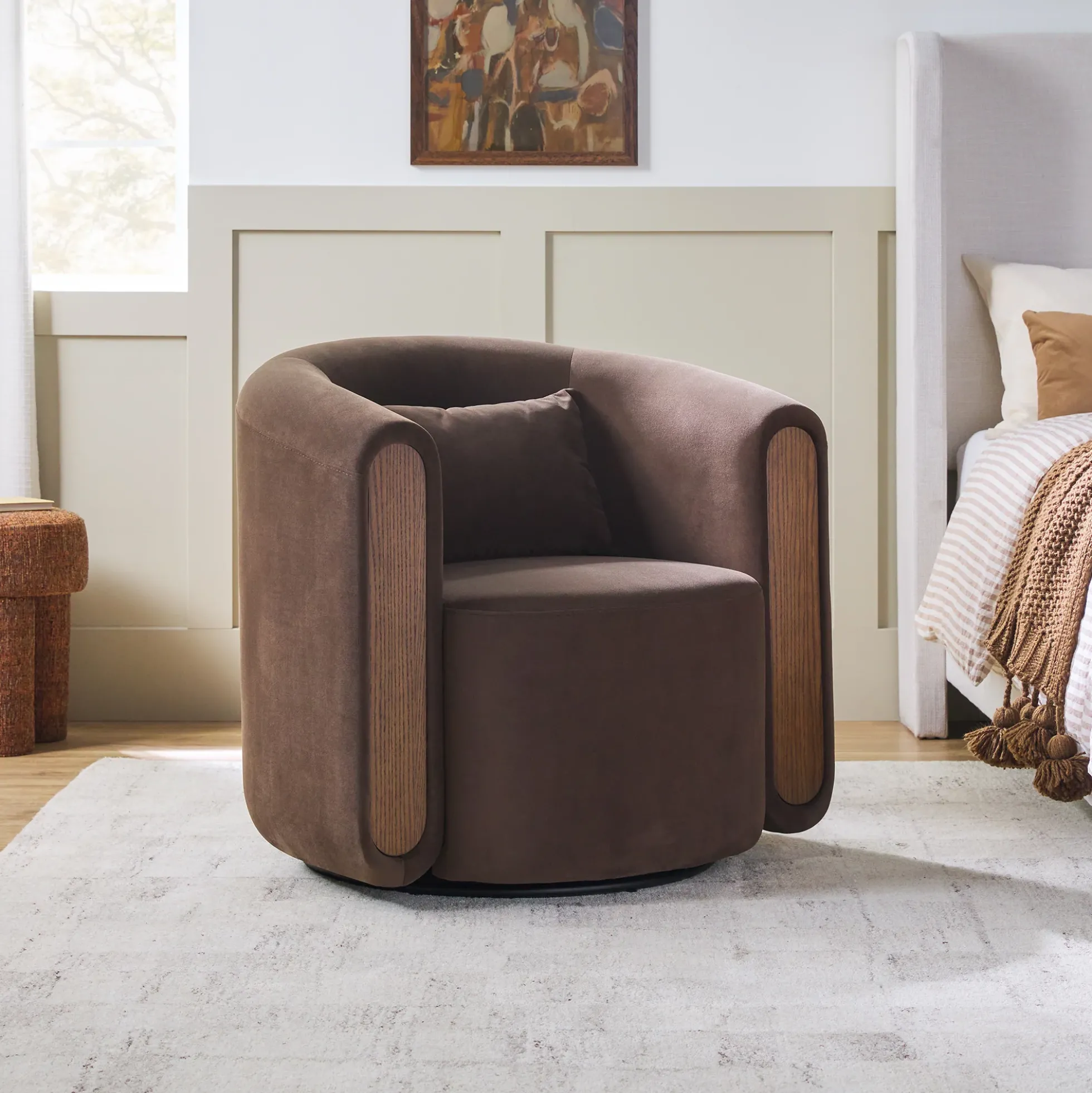 Chantelle Modern Upholstered Swivel Barrel Accent Chair