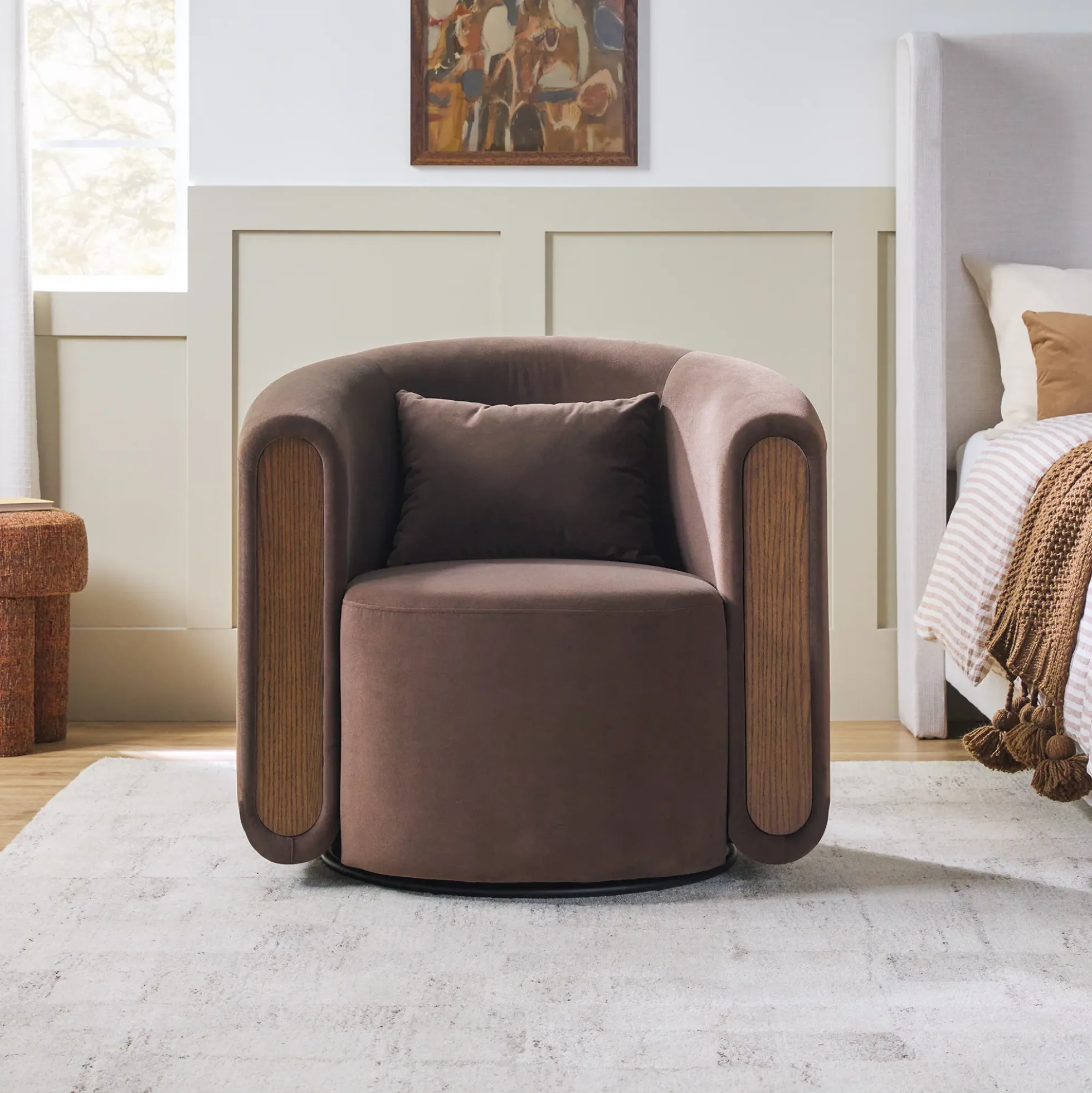 Chantelle Modern Upholstered Swivel Barrel Accent Chair