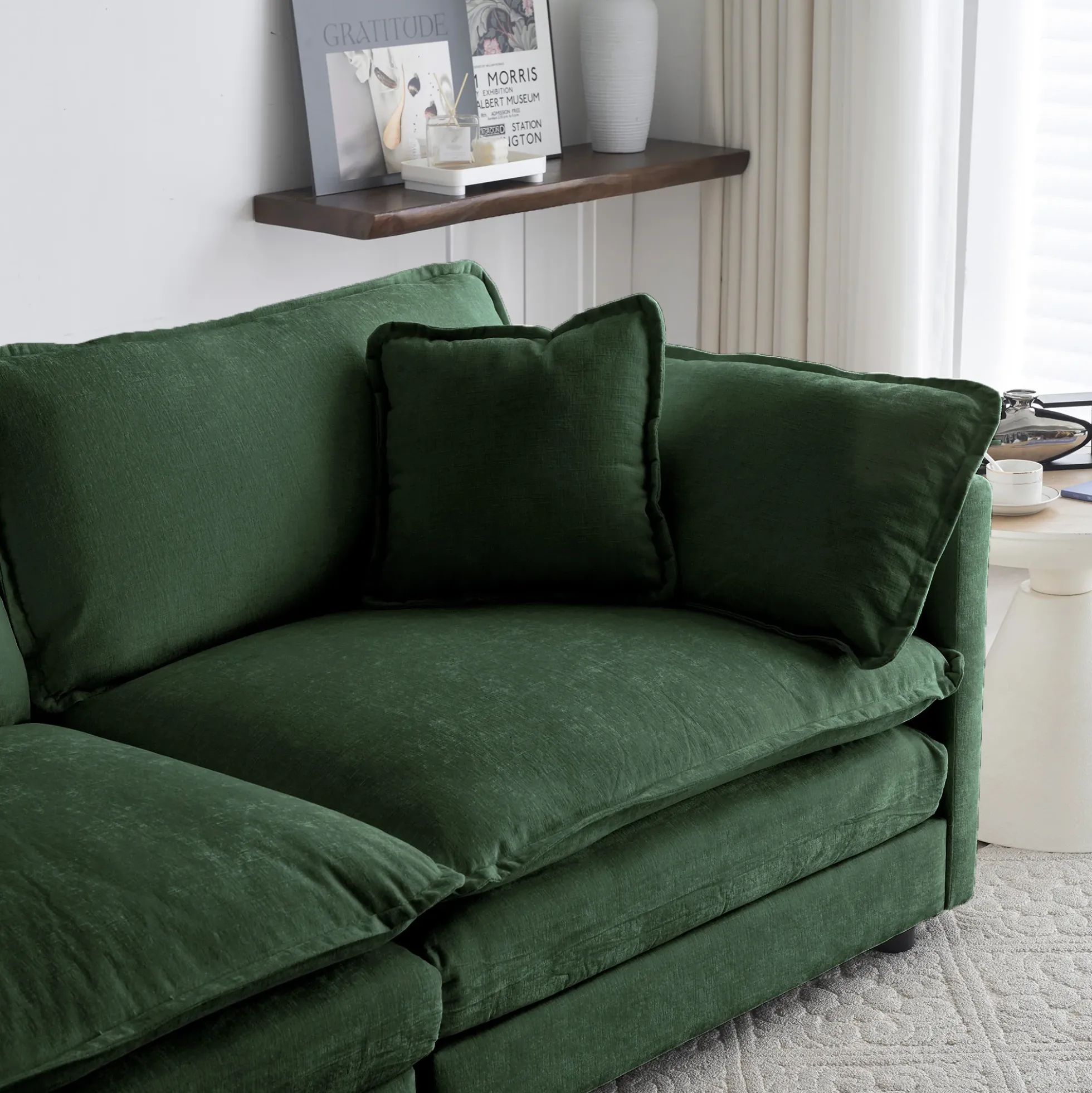 Chenille Green Ottoman