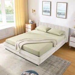 Chenille Upholstered Queen Size Upholstered Bedframe with Drawers